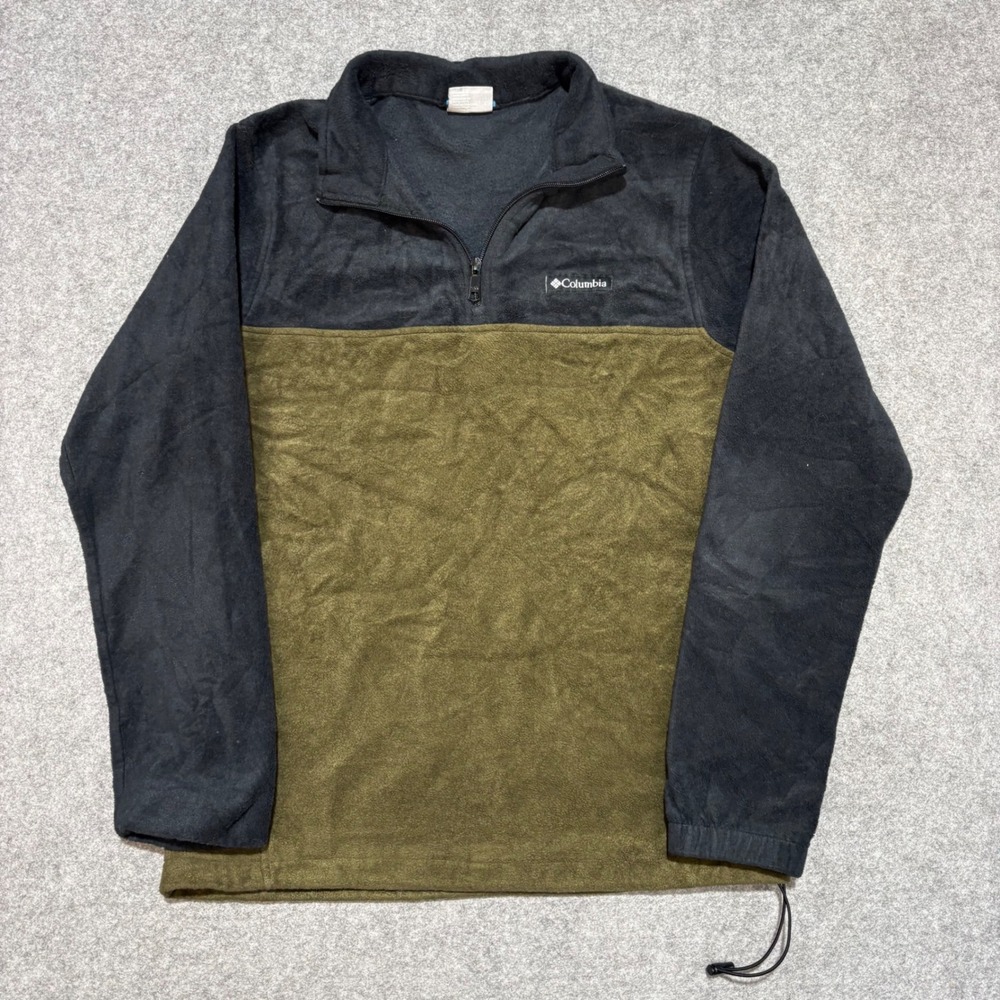 Columbia Mens Fleece Quarter Zip Pullover Jacket Black Olive Green XL